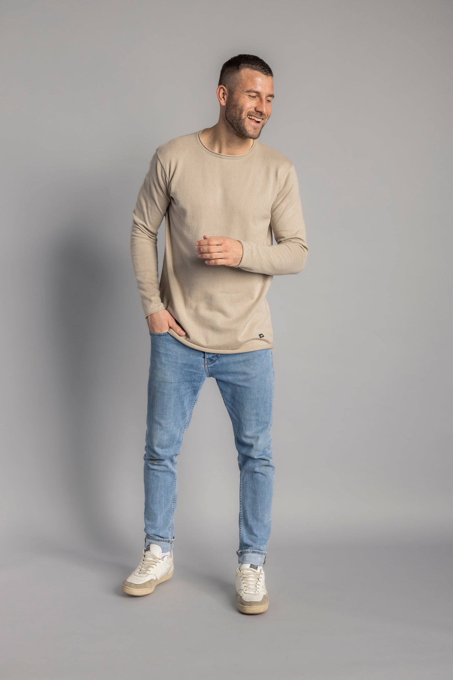 Strick-Longsleeve, Cold Beige